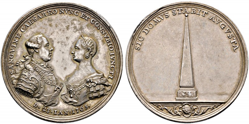 Haus Habsburg. Josef II., Mitregent 1764-1780 
Silbermedaille 1765 von J.L. Oex...