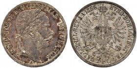 Haus Österreich. Franz Josef I., Kaiser von Österreich 1848-1916 
Gulden 1866 -Wien-. Her. 560, J. 335.
Prachtexemplar mit herrlicher Patina, Stempe...