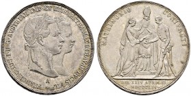 Haus Österreich. Franz Josef I., Kaiser von Österreich 1848-1916 
Doppelgulden 1854 -Wien-. Auf seine Vermählung mit Elisabeth (Sissi) von Bayern. He...