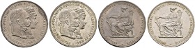 Haus Österreich. Franz Josef I., Kaiser von Österreich 1848-1916 
Lot (2 Stücke): Doppelgulden 1879. Auf die Silberhochzeit mit Elisabeth (Sissi) von...