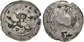 Steiermark. Friedrich V. (III). 1424-1493 
Prager Groschen Wenzel III. mit GEGENSTEMPEL "Langer Straußenhals nach rechts mit einem Hufeisen im Schnab...