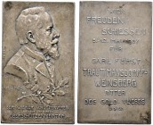 Wien, Stadt. 
Mattierte Silberplakette 1907 von H. Schäfer, auf das Freudenschießen des Wiener Schützenvereins zu Ehren ihres Oberschützenmeisters Ka...