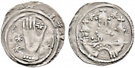 Salzburg, Erzbistum. Adalbert III. von Böhmen 1168-1177 und 1183-1200 
Pfennig ca. 1177/83 -Laufen-. Hand, im Feld ein Doppelfadenkreuz und vier sech...