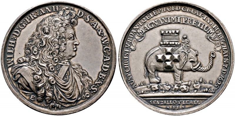 Anhalt-Bernburg-Harzgerode. Wilhelm 1670-1709 
Silbermedaille 1695 von G. Eichl...