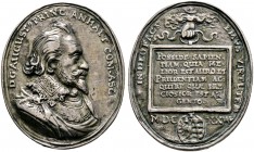 Anhalt-Plötzkau. August 1603-1653 
Hochovale Silbermedaille 1607 von Matthäus Carl. Brustbild im Harnisch mit umgeschlagenem Spitzenkragen nach recht...