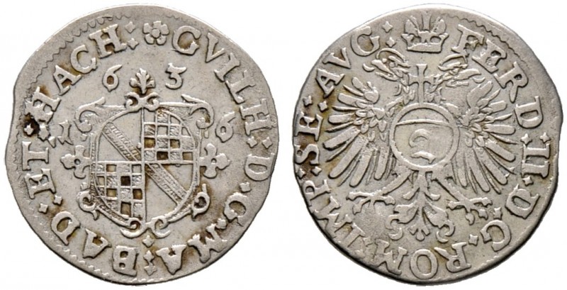 Baden-Baden. Wilhelm 1622-1677 
Albus zu 2 Kreuzer 1636. Mit Titulatur Kaiser F...