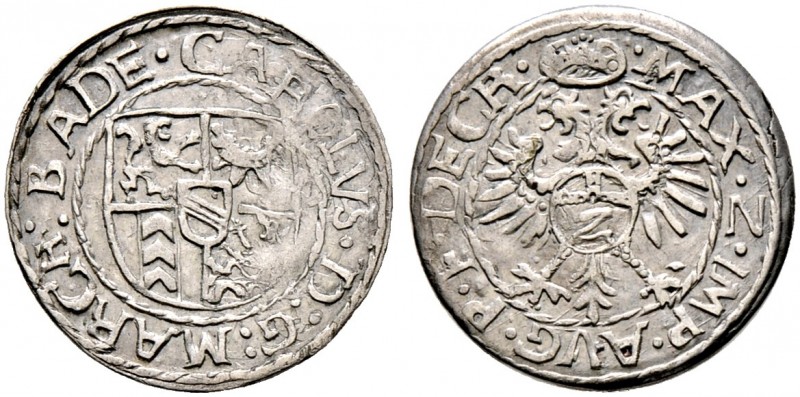 Baden-Durlach. Karl II. 1553-1577 
Halbbatzen zu 2 Kreuzer o.J. Mit Titulatur K...