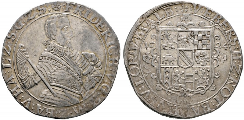 Baden-Durlach. Friedrich V. 1622-1659 
Taler 1624 -Pforzheim-. Geharnischtes Br...