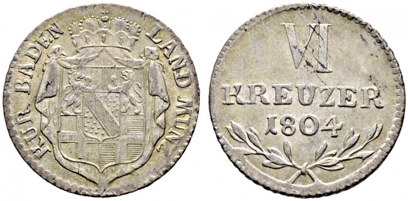 Baden-Durlach. Karl Friedrich 1746-1811 
6 Kreuzer 1804. Wiel. 758, AKS 4, J. 6...