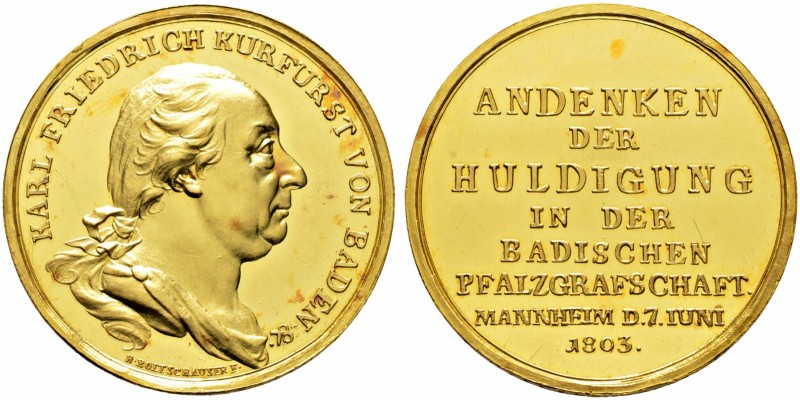 Baden-Durlach. Karl Friedrich 1746-1811 
Rheingoldmedaille zu 6 Dukaten 1803 vo...