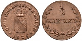 Baden-Durlach. Ludwig 1818-1830 
Cu-1/2 Kreuzer 1826. AKS 68, J. 26.
selten in dieser Erhaltung, fast prägefrisch
