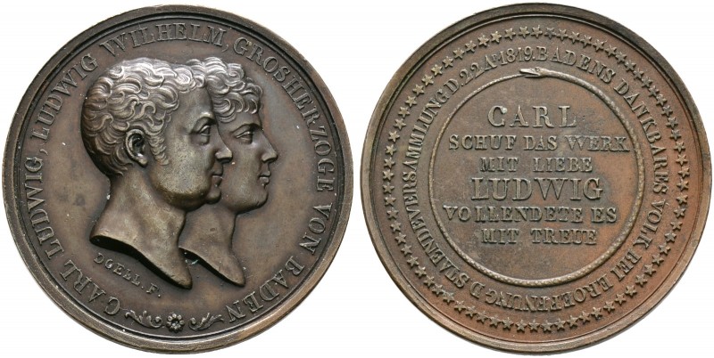 Baden-Durlach. Ludwig 1818-1830 
Bronzemedaille 1819 von C.W. Doell, auf die Er...