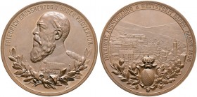 Baden-Durlach. Friedrich I. 1852-1907 
Bronzemedaille 1896 von Mayer und Wilhelm, auf die Internationale Ausstellung in Baden-Baden. Brustbild in Uni...