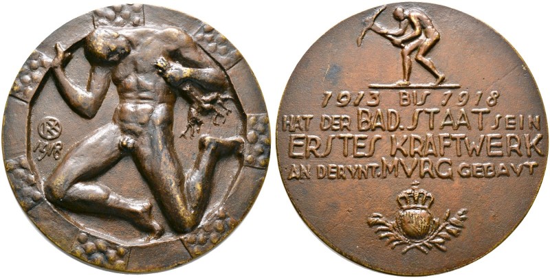 Baden-Durlach. Friedrich II. 1907-1918 
Bronzegussmedaille 1918 von R. Kowarzik...