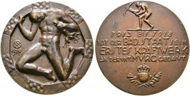 Baden-Durlach. Friedrich II. 1907-1918 
Bronzegussmedaille 1918 von R. Kowarzik, auf die Vollendung des Kraftwerks an der unteren Murg. Titan mit zer...