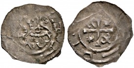 Bamberg, Bistum. Otto I. der Heilige 1102-1139 
Pfennig. Brustbild nach links, davor Krummstab, rechts neben dem Kopf im Feld ein Ringel / Kreuz, in ...