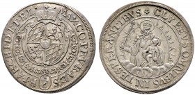 Bayern. Maximilian I. als Kurfürst 1623-1651 
1/6 Taler o.J. -München-. Hahn 98, Witt. 914 b/a var. -Walzenprägung-
vorzüglich
