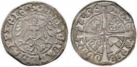 Brandenburg-Preußen. Johann Cicero 1486-1499 
Groschen 1496 -Berlin- (ohne Angabe der Münzstätte). Bahrfeldt 46 var., Neumann 4.2a, Levinson I-338.
...