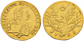 Brandenburg-Preußen. Friedrich II. 1740-1786 
1/2 Friedrich d'or 1751 -Berlin-. Olding 405b1, v.Schr. 148, Fr. 2387. 3,25 g
minimale Fassungsspuren ...