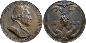 Brandenburg-Preußen. Freistaat 1918-1933 
Bronzegussmedaillon o.J. (1921) von Martin Götze, auf das 400-jährige Jubiläum des Beginns der Reformation ...