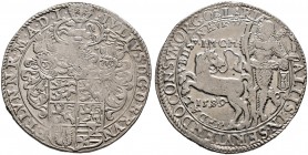 Braunschweig-Wolfenbüttel. Julius 1568-1589 
Taler, sogen. Brillentaler 1589 -Goslar oder Riechenberg-. Wilder Mann mit Leuchter, Stundenglas, Brille...