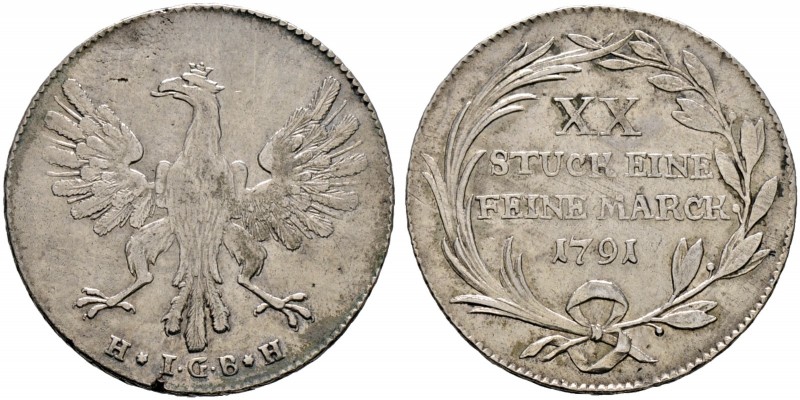 Frankfurt, Stadt. 
1/2 Konventionstaler 1791. J.u.F. 938.
gutes sehr schön