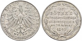 Frankfurt, Stadt. 
Doppelgulden 1849. Goethes Geburtstag. AKS 41, J. 48, Thun 137, Kahnt 178.
kleine Kratzer, gutes vorzüglich