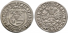 Hanau-Lichtenberg. Philipp Wolfgang 1625-1641 
12 Kreuzer 1626 -Wörth-. Mit Titulatur Kaiser Ferdinand II. Suchier 452, E.u.L. 112, Slg. Voltz 286.
...