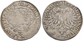 Leiningen-Dagsburg. Johann Ludwig 1593-1625 
Taler 1623 -Heidesheim-. Gekrönter Wappenschild auf verzierter Kartusche, zu den Seiten bogenförmig die ...