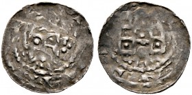Nürnberg, Reichsmünzstätte. Heinrich IV. 1056-1106 
Pfennig. Ähnlich wie vorher, jedoch leicht variant. Erl. vgl. 2-3, Dannenb. vgl. 2142. 0,89 g
fe...