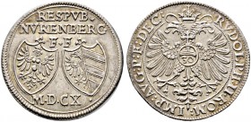 Nürnberg, Stadt. 
1/2 Reichsguldiner zu 30 Kreuzer 1610. Ähnlich wie vorher, jedoch nun mit Wertzahl 30. Ke. 160, Slg. Erl. 276.
sehr seltenes Prach...