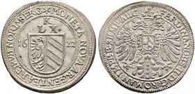 Nürnberg, Stadt. 
Kipper-Gulden zu 60 Kreuzer 1622. Münzzeichen Kreuz. Wappen zwischen geteilter Jahreszahl, oben die Wertangabe LX / Gekrönter Doppe...