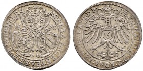 Nürnberg, Stadt. 
1/6 Taler 1623. Drei Stadtwappen auf verzierten Kartuschen zwischen der geteilten Jahreszahl / Gekrönter Doppeladler, auf der Brust...