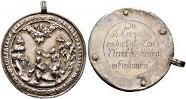 Nürnberg, Stadt. 
Tragbare, mehrteilig gefertigte Patenmedaille in Silber o.J. (wohl Anfang 17. Jh.) unsigniert. Dar­stellung der Taufe Christi im Jo...