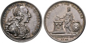 Nürnberg, Stadt. 
Silbermedaille 1742 von P.P. Werner, auf die Kaiserwahl Karls VII. zu Frankfurt - gewidmet von der Stadt Nürnberg. Belorbeertes Bru...