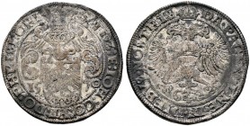 Ostfriesland. Edzard II. und Johann 1566-1591 
1/2 Taler 1570 -Emden-. Behelmter Harpyienschild zwischen der geteilten Jahreszahl / Gekrönter Doppela...