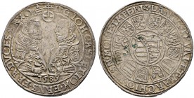 Sachsen-Alt-Gotha (Coburg-Eisenach). Johann Casimir und Johann Ernst 1572-1633 
Taler 1589 -Saalfeld-. KOR 36.1(36.3 var. (IMPERI), Slg. Mers. -, Sch...