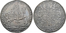 Sachsen-Alt-Gotha (Coburg-Eisenach). Johann Casimir, allein 1624-1633 
Breiter Doppeltaler 1624 -Saalfeld-. Nach rechts reitender, gehar­nischter Her...