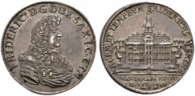Sachsen-Gotha-Altenburg. Friedrich I. 1680-1691 
1/4 Taler 1689 -Gotha-. Auf die Einweihung von Schloss Friedrichswerth. Brust­bild im Harnisch nach ...