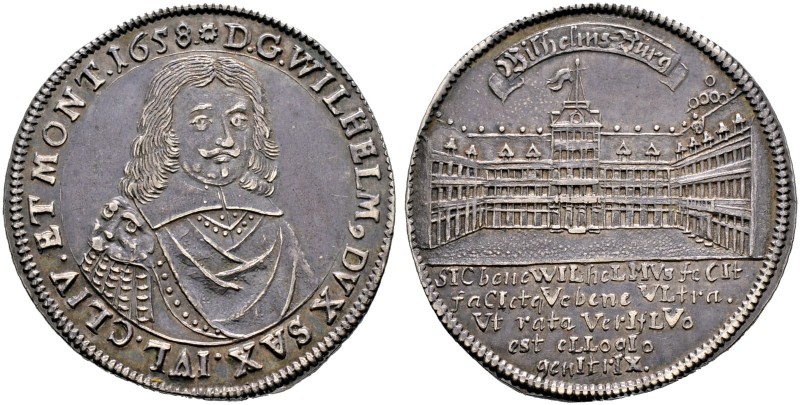 Sachsen-Neu-Weimar. Wilhelm 1640-1662 
1/2 Taler 1658 -Weimar-. Auf die Einweih...