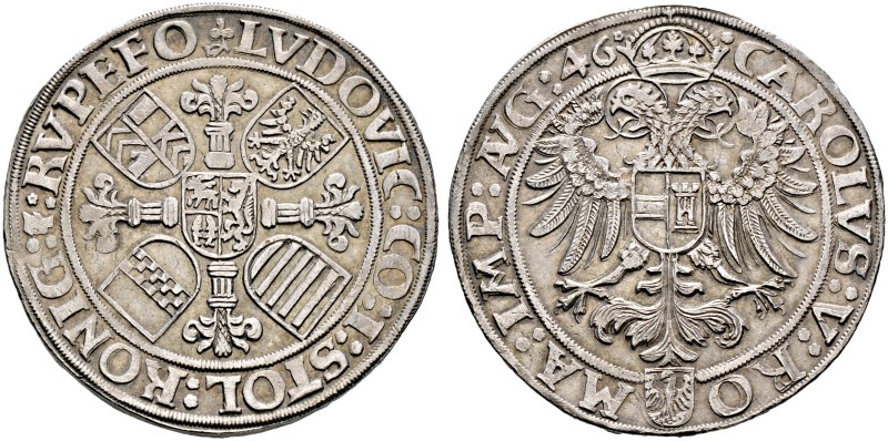 Stolberg-Königstein. Ludwig II. 1535-1574 
Guldiner 1546 -Nördlingen-. Blumenkr...