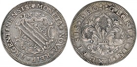 Straßburg, Stadt. 
Gulden zu 60 Kreuzer o.J. (nach 1668). Stadtwappen im deutschen Schild / Stadtlilie. Variante bei der Wertzahl mit *LX [vier Punkt...