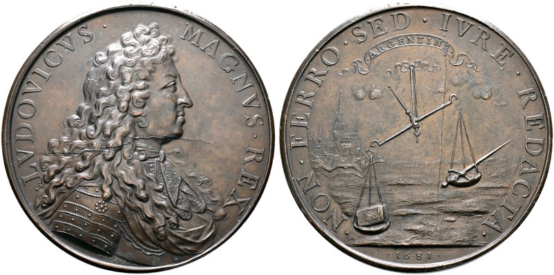 Straßburg, Stadt. 
Bronzemedaille 1681 von De Lahay, auf den Anschluss der Stad...