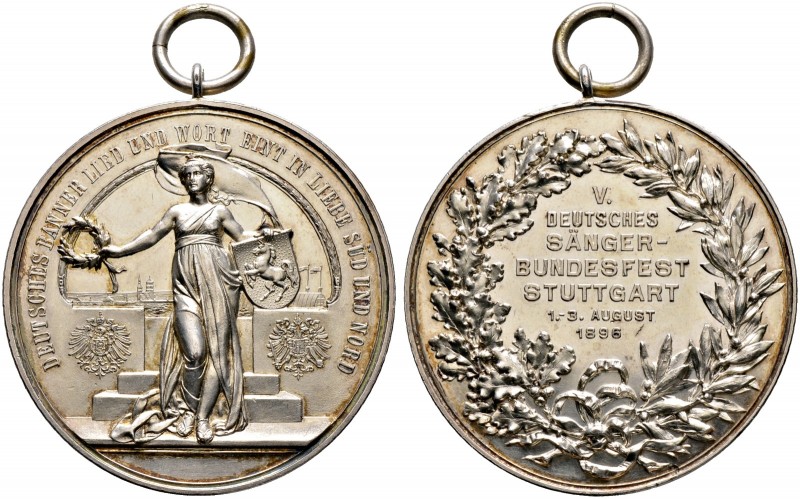 Stuttgart, Stadt. 
Tragbare, versilberte Bronzemedaille 1896 unsigniert, auf da...