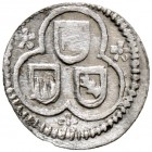 Sulz, Grafschaft. Karl Ludwig II. Ernst 1617-1648 
Einseitiger Pfennig (1/2 Kreuzer) o.J. -Thiengen-. Im Dreipass drei ins Dreieck gestellte Schilde,...