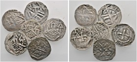Tübingen, Pfalzgrafschaft. Hugo II. 1162-1182 
Lot (6 Stücke): Pfennige. Drei Türme mit Spitzdächern über Raute mit Ringel / Kreuz. Zum Teil interess...