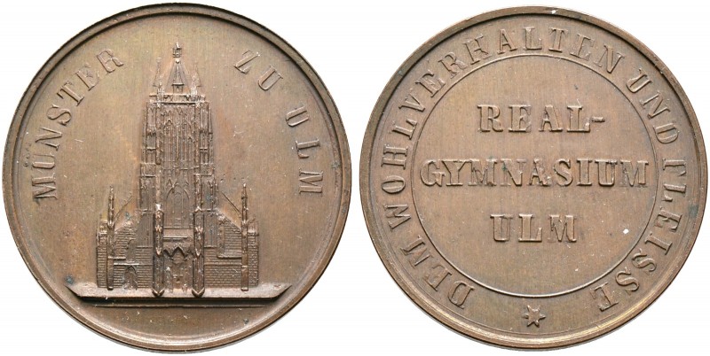 Ulm, Stadt. 
Bronzene Prämienmedaille des Realgymnasiums o.J. (nach 1878) mit S...