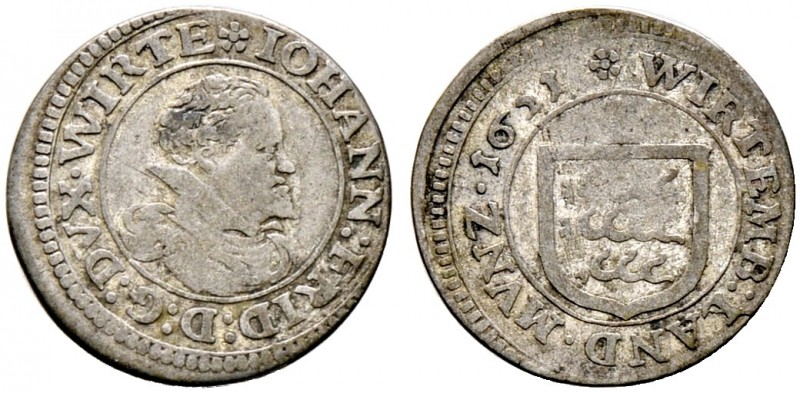 Württemberg. Johann Friedrich 1608-1628 
2 Kreuzer 1621 -Stuttgart-. Gepanzerte...