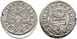 Württemberg. Eberhard III. 1633-1674 
2 Kreuzer 1641. KR 584.1, Ebner -.
minimaler Schrölingsfehler am Rand, gutes vorzüglich