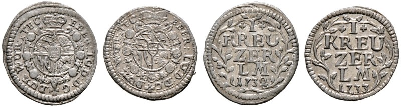 Württemberg. Eberhard Ludwig 1693-1733 
Lot (2 Stücke): Kreuzer 1732 und 1733. ...